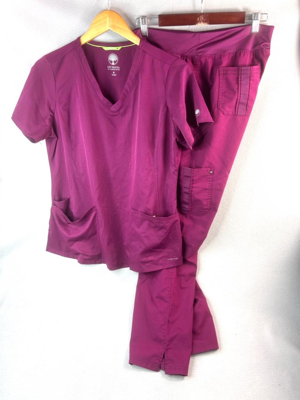 Helping Hands M  Berry V-Neck Scrub Top & Pant Set - HH Works